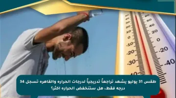 طقس 31 يوليو يشهد تراجعاً تدريجياً لدرجات الحرارة والقاهرة تسجل 34 درجة فقط، هل ستنخفض الحرارة أكثر؟